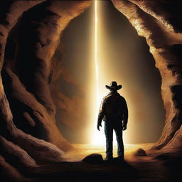 An impressive piece of digital art depicting Rip Wheeler, the character from the 'Yellowstone' series, exploring a cave