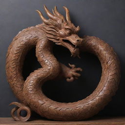 A wooden sculpture of a Naga, a mythical serpent creature from Southeast Asian folklore, intricately carved with attention to detail.