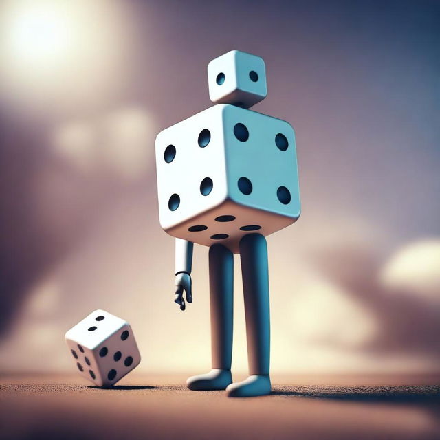 A captivating digital art image, featuring a dice with a human body