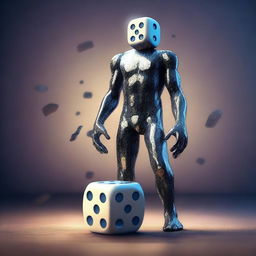 A captivating digital art image, featuring a dice with a human body