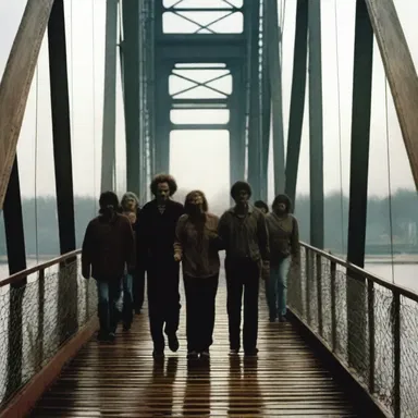 The horror film portrayed a terrifying bridgehead scene, with the main characters trapped at the end of the bridge.