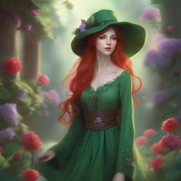 A captivating digital art image, crafted in the Dungeons and Dragons style, showcases a gorgeous elvish woman with vibrant red hair