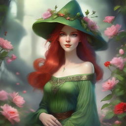 A captivating digital art image, crafted in the Dungeons and Dragons style, showcases a gorgeous elvish woman with vibrant red hair