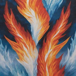 Revise the book cover, merging fire and ice not just side by side but each blending into the other, creating an exquisite tapestry. Over this backdrop, the title 'Fire Crystal' glows with an arresting mix of frosty and fiery intensity.