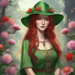 A high-quality digital art image, in the style of Dungeons and Dragons, showcases a beautiful elvish woman with radiant red hair