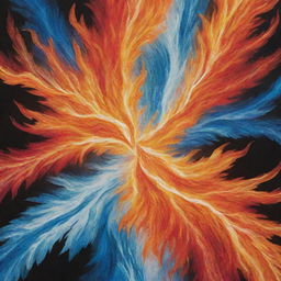 Revise the book cover, merging fire and ice not just side by side but each blending into the other, creating an exquisite tapestry. Over this backdrop, the title 'Fire Crystal' glows with an arresting mix of frosty and fiery intensity.