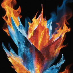 Design a breathtaking book cover for the title 'Fire Crystal'. It should sport vibrant flames juxtaposed with glittering ice, while the title 'Fire Crystal' stands out as a bold centerpiece in a fusion of hot and cold hues.