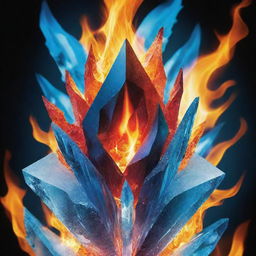 Design a breathtaking book cover for the title 'Fire Crystal'. It should sport vibrant flames juxtaposed with glittering ice, while the title 'Fire Crystal' stands out as a bold centerpiece in a fusion of hot and cold hues.