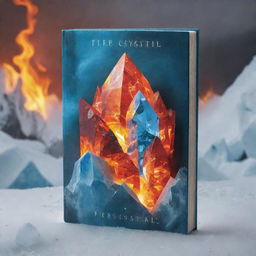 Craft an exquisite book cover for 'Fire Crystal'. The backdrop is a blazing inferno transitioning into a glacial landscape. The title, 'Fire Crystal', radiates in metallic hues, symbolically pulsing with both the heat of fire and the chill of ice.