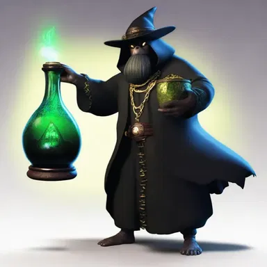 The mythical creature disguises itself as a black marketeer, selling enchanted potions that are banned by the realm's authorities.