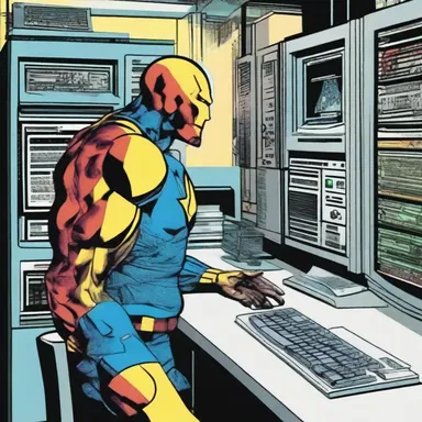 In the futuristic world of the Marvel comics, mainframe computers control the advanced technologies and provide crucial information to the superheroes.