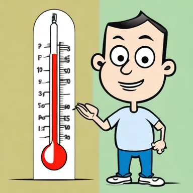 In the cartoon, the thermometer's mercury going down represents the defervescence of the character's fever.