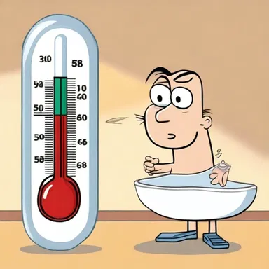 In the cartoon, the thermometer's mercury going down represents the defervescence of the character's fever.