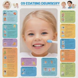 A detailed poster featuring the scope of pediatric and preventive dentistry, with prominent areas of child dental care and prevention strategies, utilizing bright and engaging visuals to promote understanding and interest.