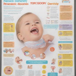 A detailed poster featuring the scope of pediatric and preventive dentistry, with prominent areas of child dental care and prevention strategies, utilizing bright and engaging visuals to promote understanding and interest.