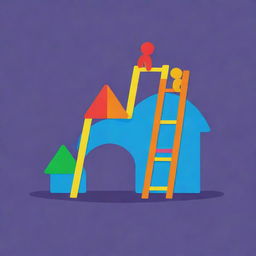 Create a logo for an educational application focusing on Social Arithmetic. The logo should illustrate children building a ladder of knowledge together, use bright colors and simple shapes.