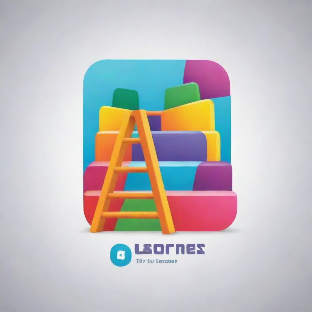 Create a logo for an educational application focusing on Social Arithmetic. The logo should illustrate children building a ladder of knowledge together, use bright colors and simple shapes.