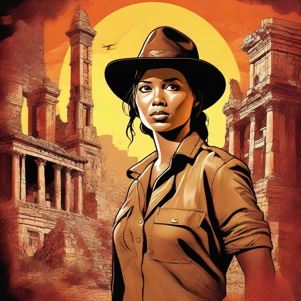 An expertly crafted digital art poster, featuring Neegan from The Walking Dead in an Indiana Jones-style adventure