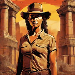 An expertly crafted digital art poster, featuring Neegan from The Walking Dead in an Indiana Jones-style adventure