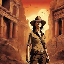 An expertly crafted digital art poster, featuring Neegan from The Walking Dead in an Indiana Jones-style adventure