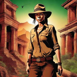 An expertly crafted digital art poster, featuring Neegan from The Walking Dead in an Indiana Jones-style adventure