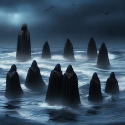 A compelling digital art image illustrating a cult of the oceans