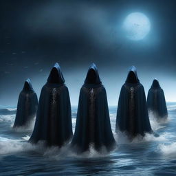 A compelling digital art image illustrating a cult of the oceans