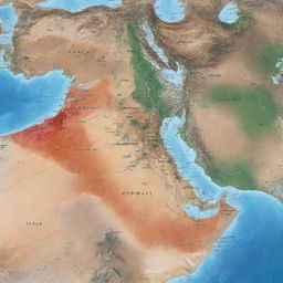 Geographical map showcasing Iraq and Kuwait in high detail