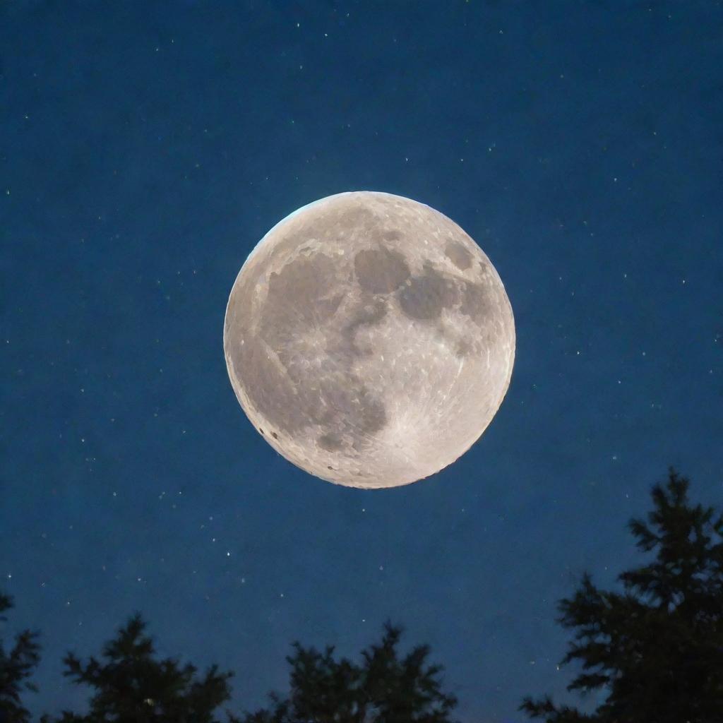 A clear night sky illuminated by a full moon in stunning detail, surrounded by a myriad of twinkling stars.