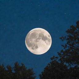 A clear night sky illuminated by a full moon in stunning detail, surrounded by a myriad of twinkling stars.