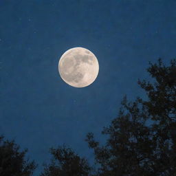 A clear night sky illuminated by a full moon in stunning detail, surrounded by a myriad of twinkling stars.