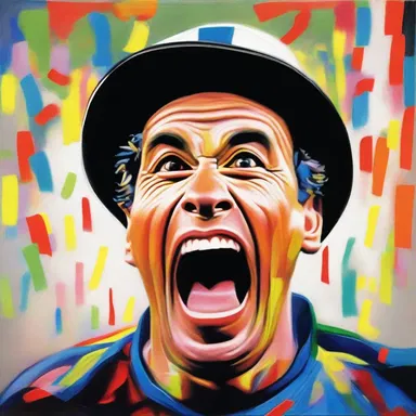 The artist painted a stunning portrait capturing the intensity and excitement of a hat trick celebration in a soccer match.