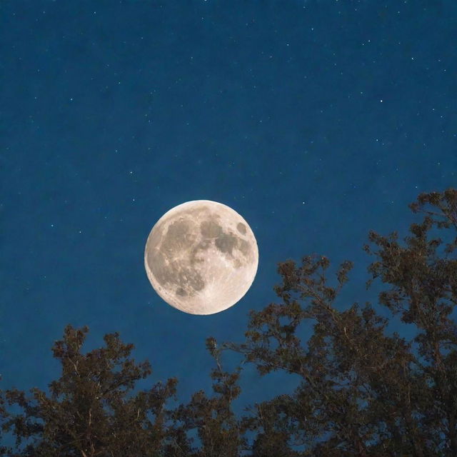 A clear night sky illuminated by a full moon in stunning detail, surrounded by a myriad of twinkling stars.