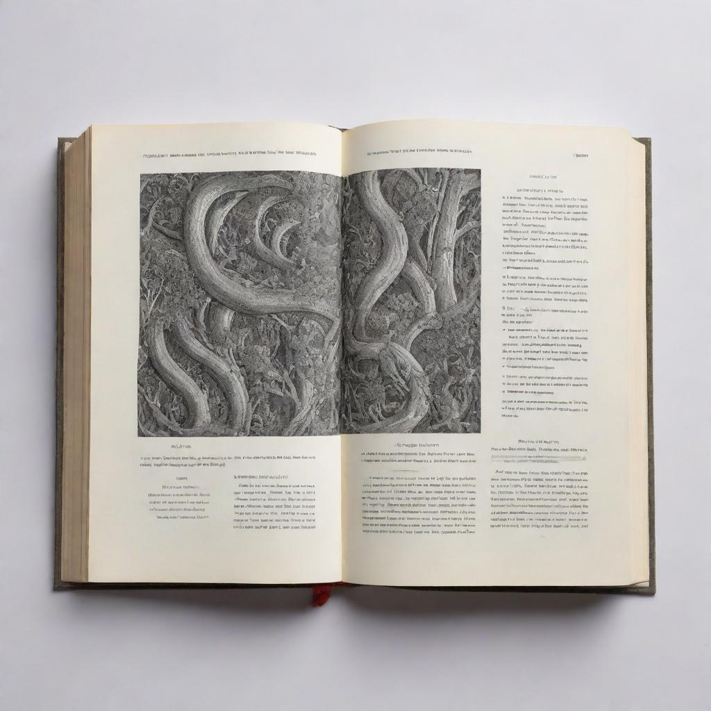 Generate an image of a deeply detailed and beautifully designed book with visible and captivating pages.