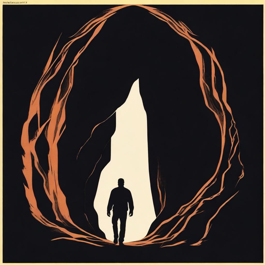 A high-quality movie poster featuring the silhouette of a man walking into a cave