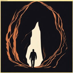 A high-quality movie poster featuring the silhouette of a man walking into a cave