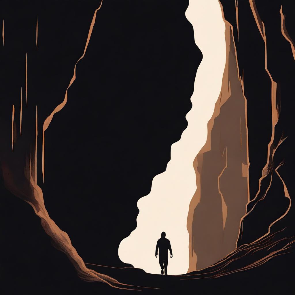 A high-quality movie poster featuring the silhouette of a man walking into a cave