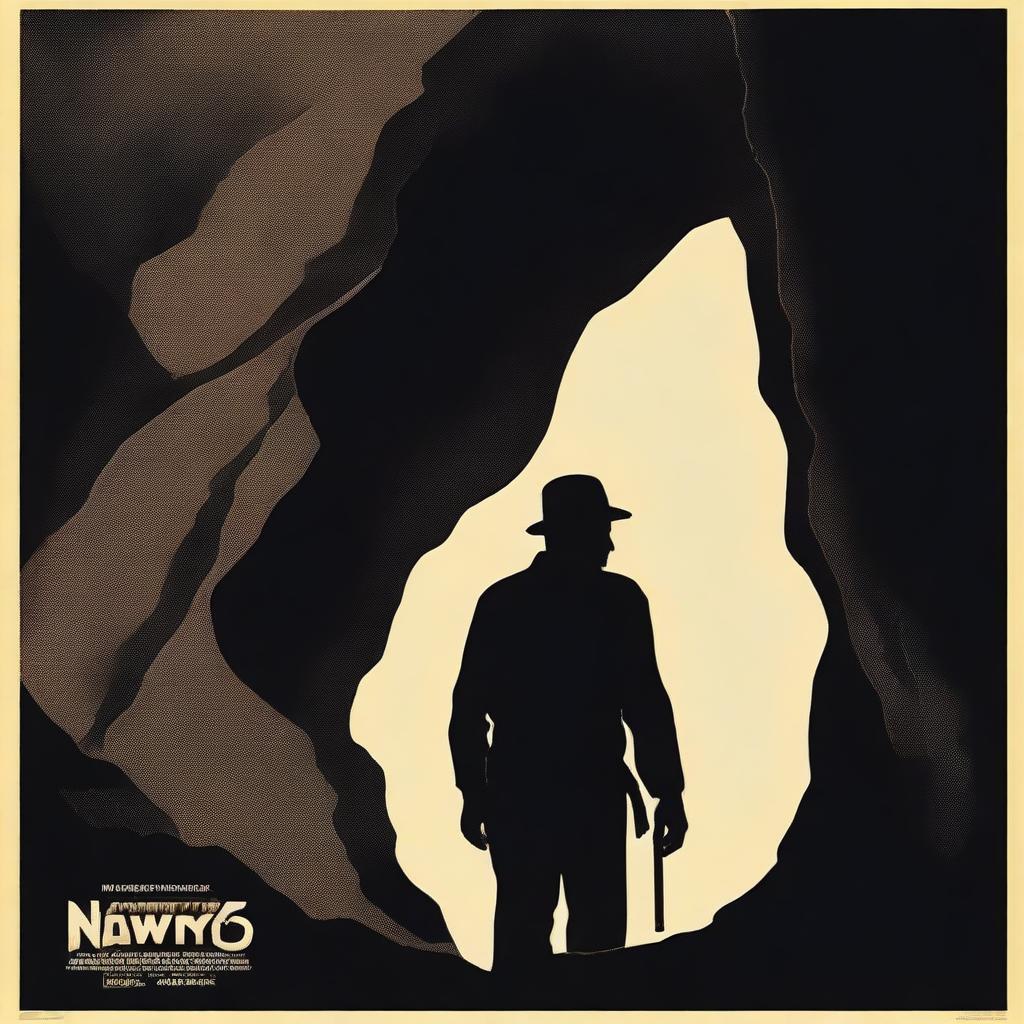 This is a high-quality movie poster capturing the silhouette of a man exploring a dark cave