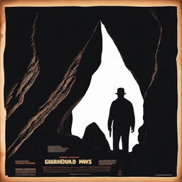 This is a high-quality movie poster capturing the silhouette of a man exploring a dark cave