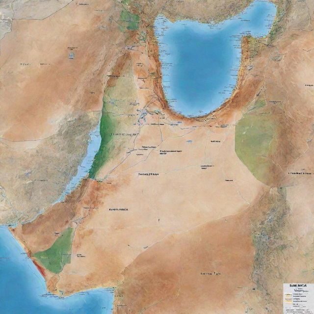 Geographical map featuring West Bank and the Gaza Strip in high detail