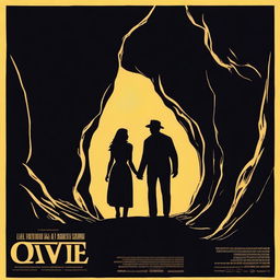 A high-quality movie poster image featuring the silhouettes of a man and his wife venturing into a dark cave