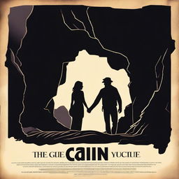 A high-quality movie poster image featuring the silhouettes of a man and his wife venturing into a dark cave
