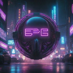 Dystopian cyberpunk logo with cyberpunk background featuring neon lights, futuristic elements, and technological motifs