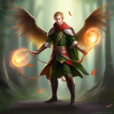 In the magical realm of Elvenwood, the brave elf warrior swiftly threw his enchanted lasso to capture the rare phoenix.