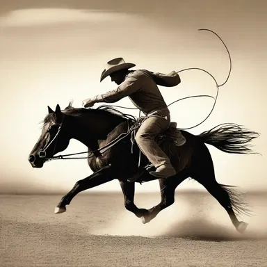 In the Western novel, the cowboy hero skillfully looped his lasso around the wild mustang's neck, taming the untamed beast.