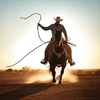 The cowboy rode into the sunset, spinning his lasso above his head, ready for the climactic final showdown.