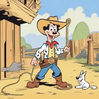 In the animated series, the goofy cowboy character attempted to lasso the mischievous cartoon critter, but hilariously ended up trapping himself instead.