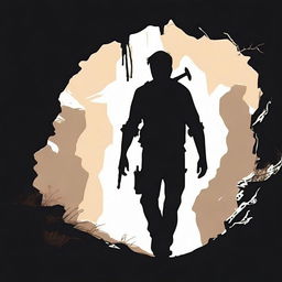 This is a high-quality image, styled as a vintage silhouette, featuring the character Nathan Drake from the Uncharted series