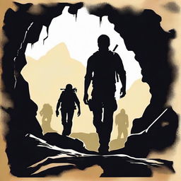 This is a high-quality image, styled as a vintage silhouette, featuring the character Nathan Drake from the Uncharted series