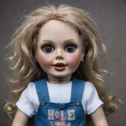 A grungy, old, and dirty doll giving off the vibes of the band 'Hole'